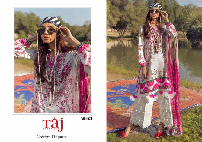 523 And 524 Taj Cotton Printed Embroidery Pakistani Suits Wholesale Price In Surat
